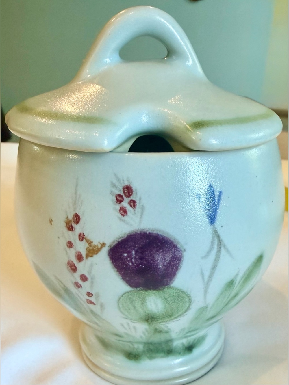 Vintage Buchan Portobello Scotland Hand Painted Stoneware Floral Jar w Lid